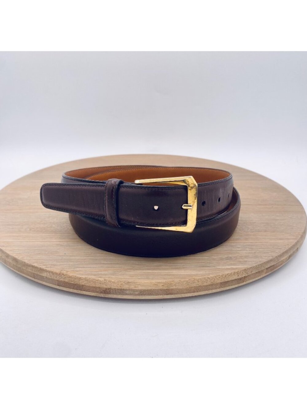Trafalgar Belt Mens 36 Burgundy Full Grain Boxed Calf Leather Brass Buckle Italy
